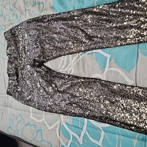 May & July Women's Sequin Pants - Black and Silver